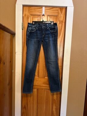 Miss Me Dark Blue Skinny Jeans with Fading